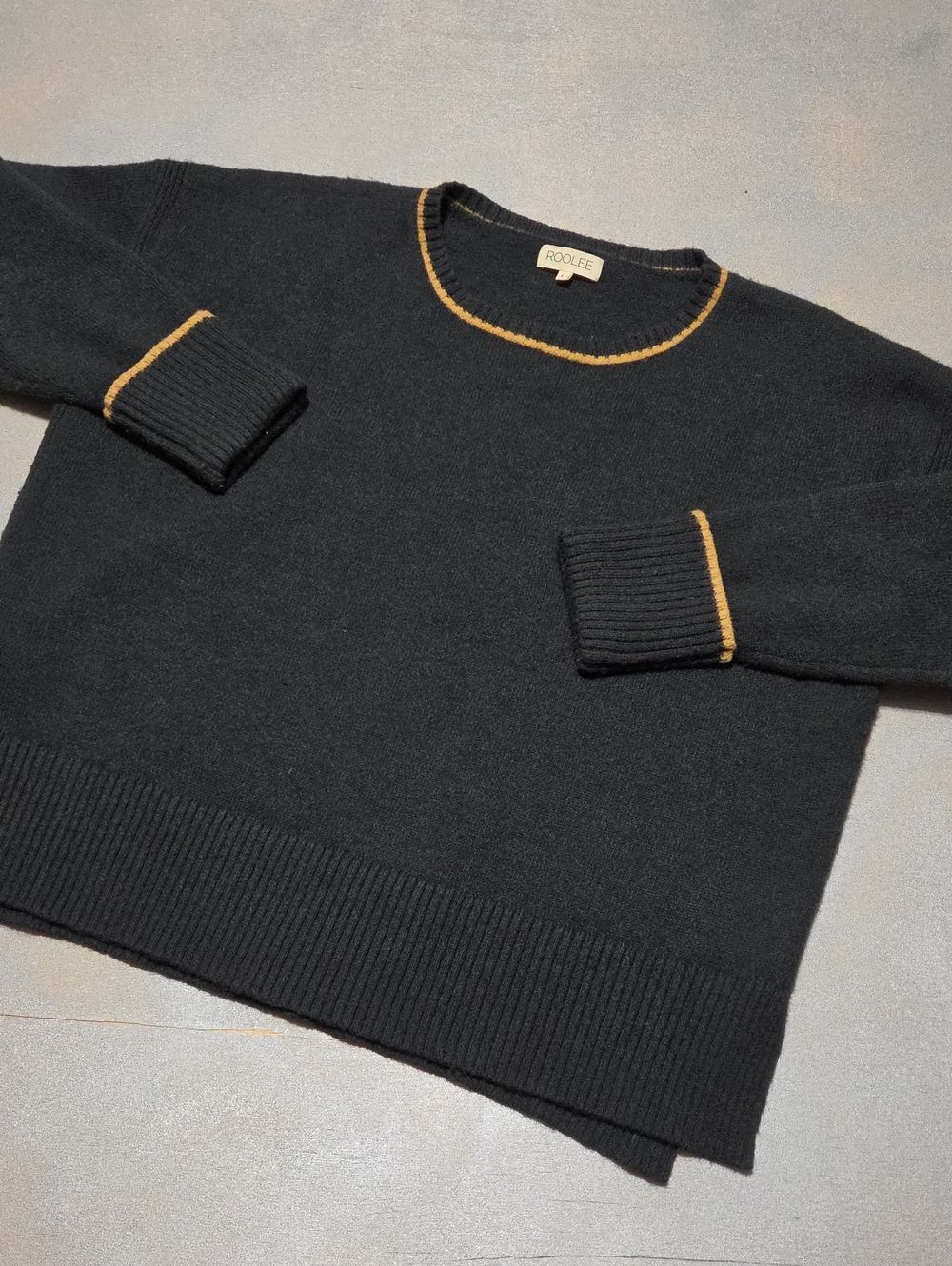 Blackish Crewneck Sweater with Gold Trim Green  Tint